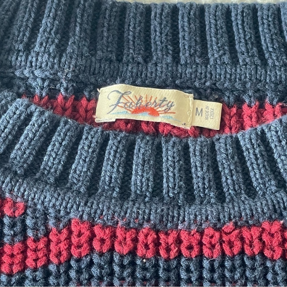 Faherty Palm Tree Sweater Medium Striped Cotton Knit Burgundy Navy Blue ASO - Picture 11 of 17